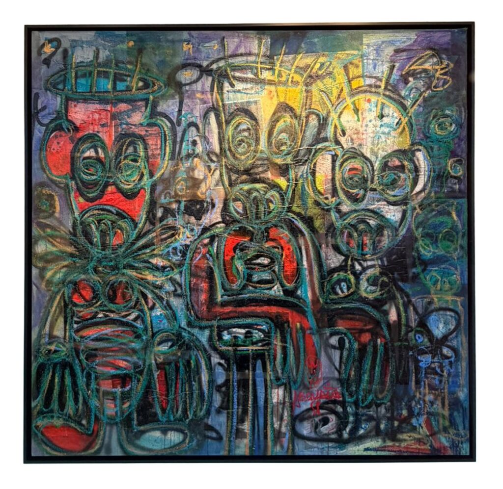 Untitled, mixed media, acrylic and oil pencils, 150× 150 cm