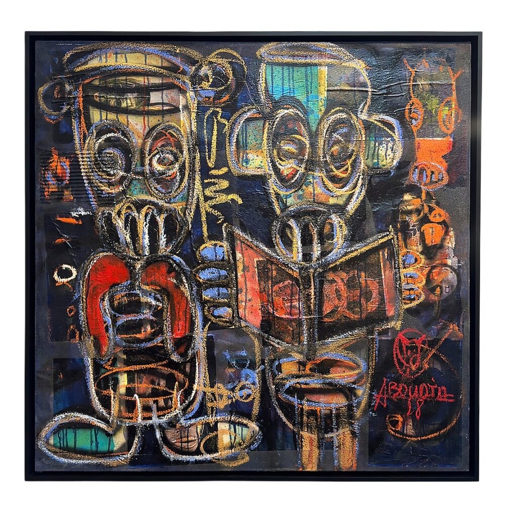 Untitled, mixed media, acrylic and oil pencils, 100× 100 cm