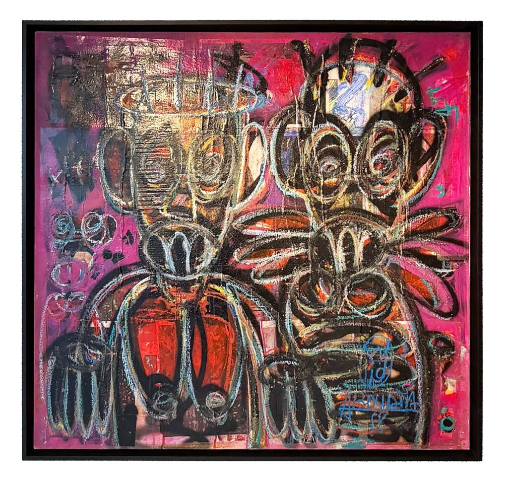 Untitled, mixed media, acrylic and oil pencils, 100× 100 cm