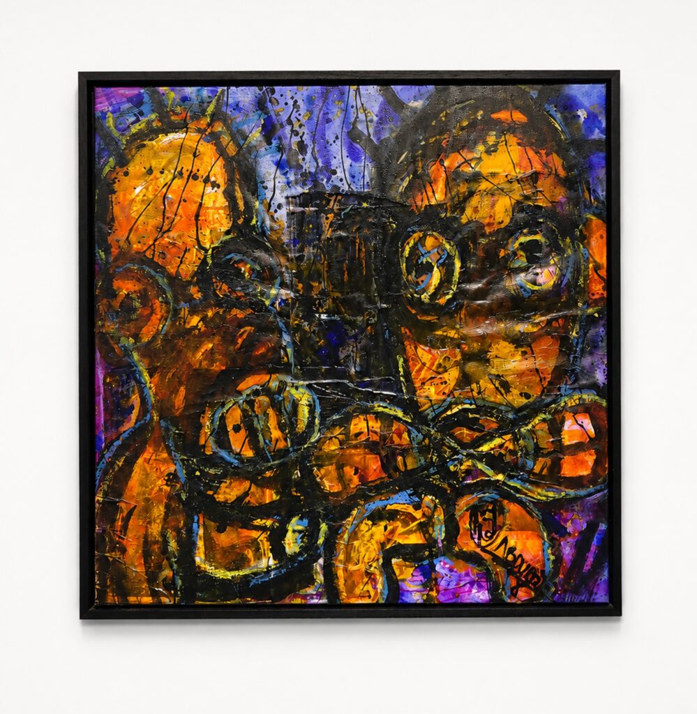 Untitled, acrylic and oil pencils, 100× 100 cm
