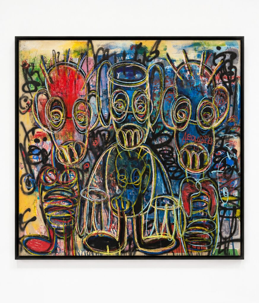 Untitled, mixed media, acrylic and oil pencils, 150× 150 cm