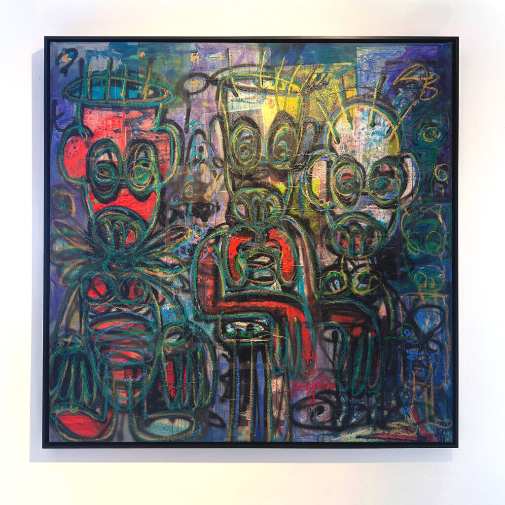 Untitled, mixed media, acrylic and oil pencils, 150× 150 cm