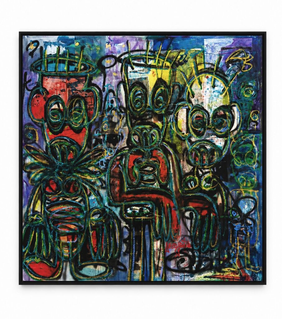 Untitled, mixed media, acrylic and oil pencils, 150× 150 cm