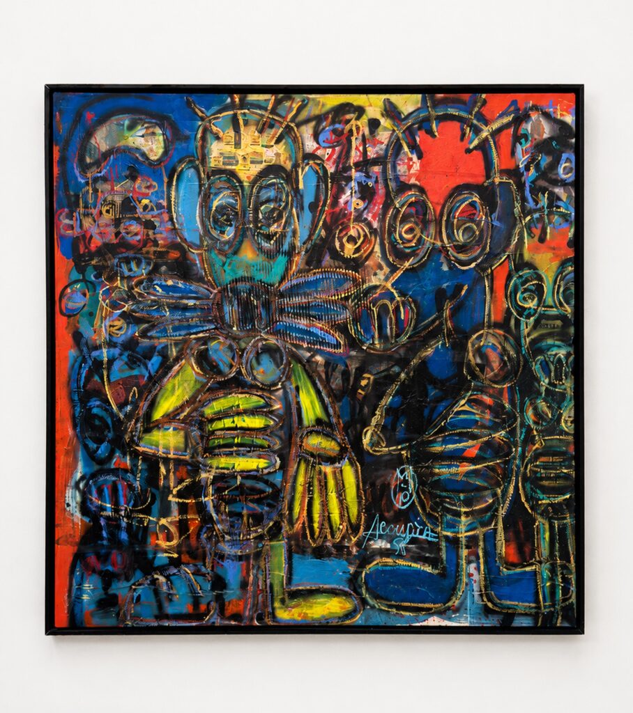 Untitled, acrylic and oil pencils, 150× 150 cm