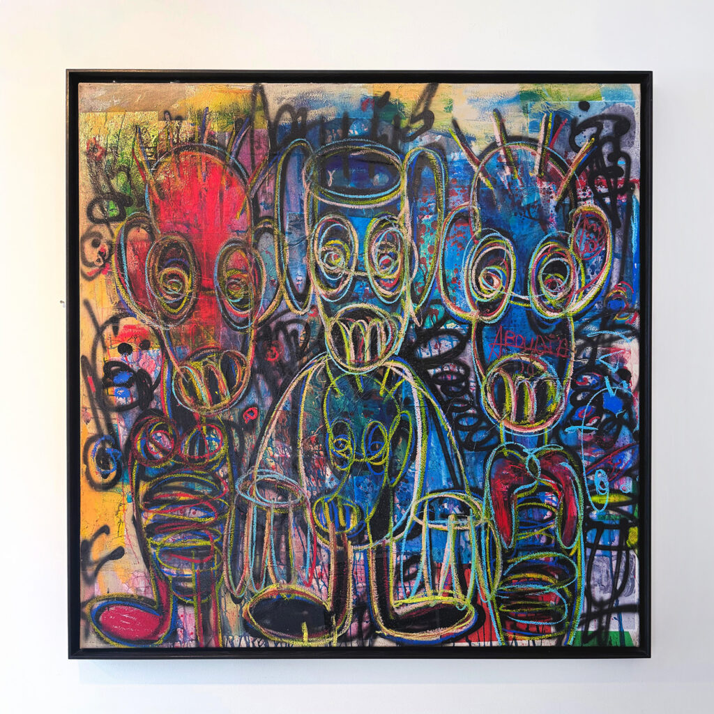 Untitled, mixed media, acrylic and oil pencils, 150× 150 cm