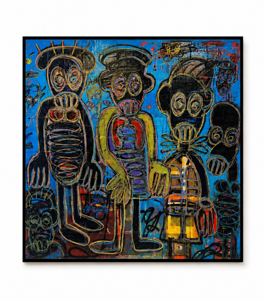 Untitled, mixed media, acrylic and oil pencils, 200× 200 cm