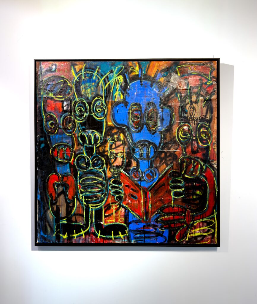 Untitled, acrylic and oil pencils, 150× 150 cm