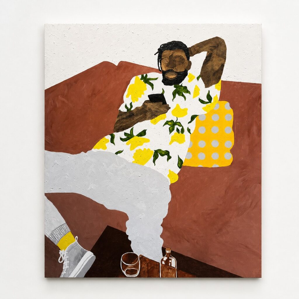 Brown Suit, 2022, oil on canvas, coconut sheath, 208 x 173 cm 