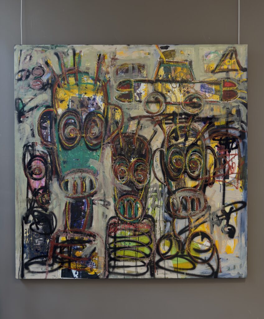 Untitled, acrylic and oil pencils, 150× 150 cm