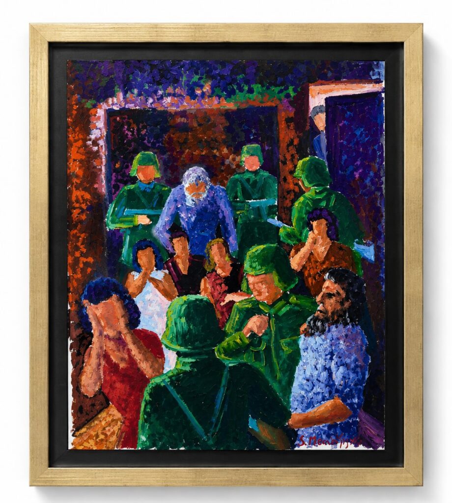 Soldiers, acrylic on board, 46 x 37 cm (unframed)