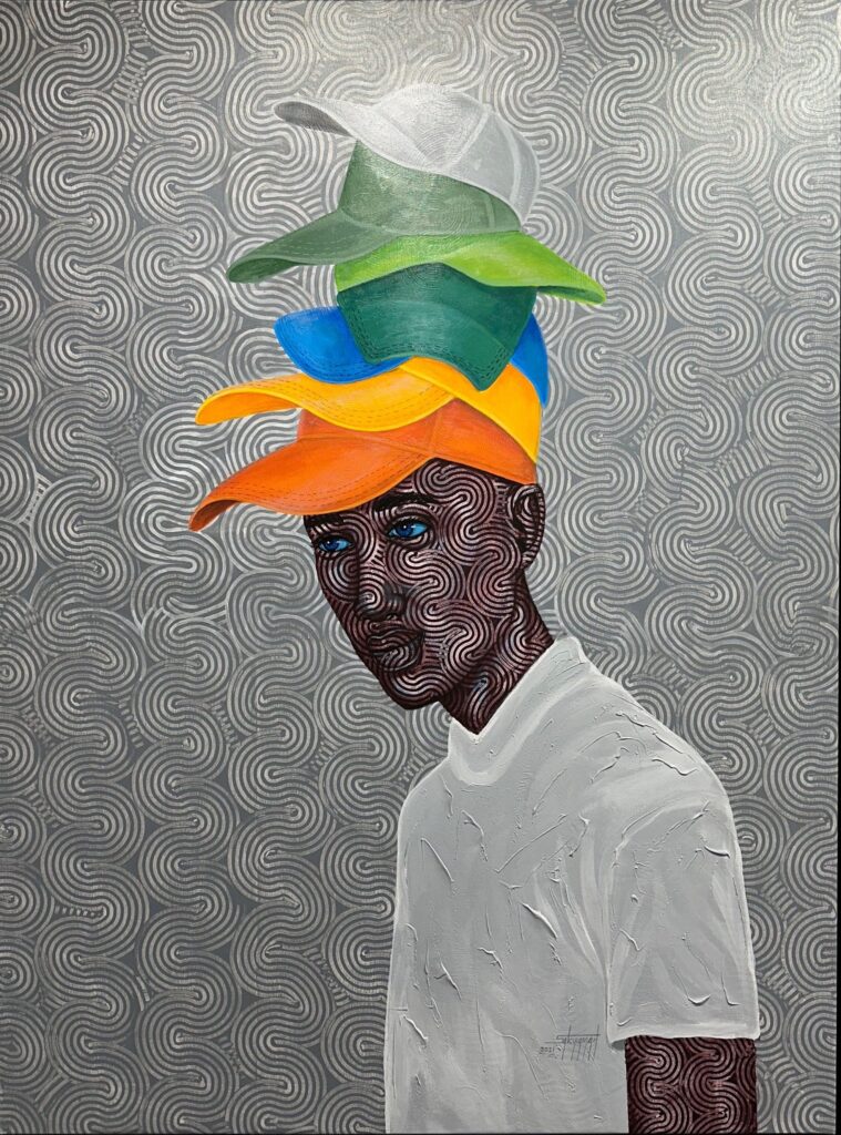 Thinking Caps, 2021, acrylic on canvas, 196 x 148 cm 