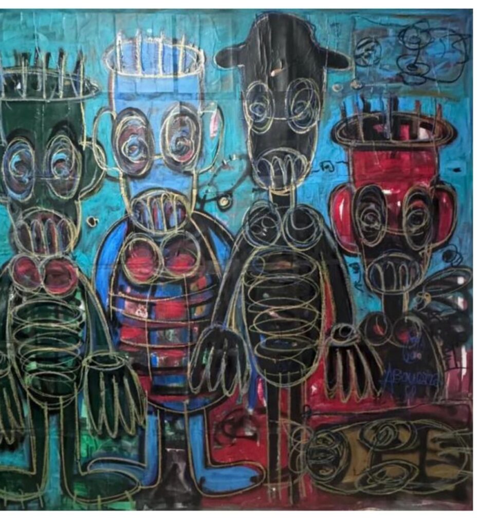 Untitled, mixed media, acrylic and oil pencils, 200× 200 cm