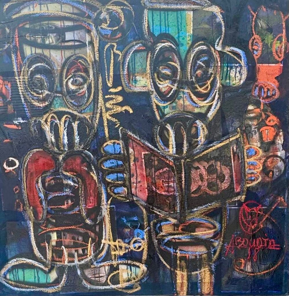 Untitled, mixed media, acrylic and oil pencils, 100× 100 cm