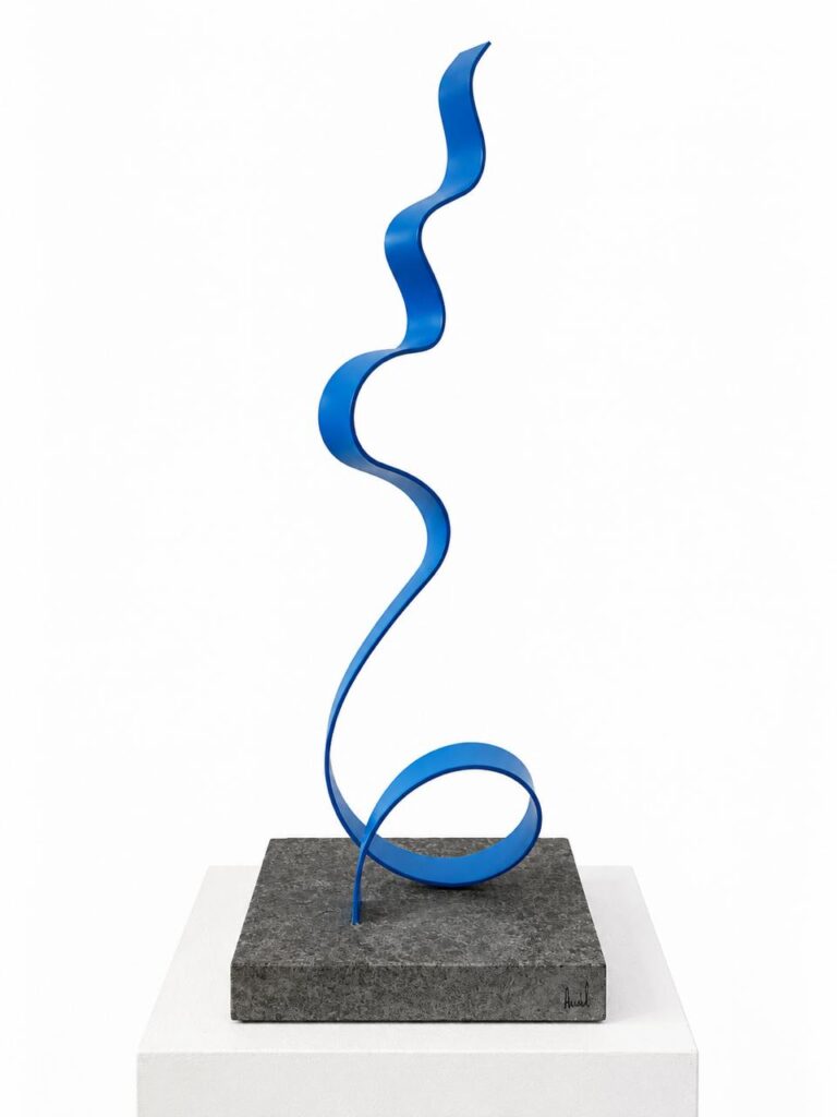 Serpentine, 2026, corten steel, stone, 65 x 20 x 20 cm.