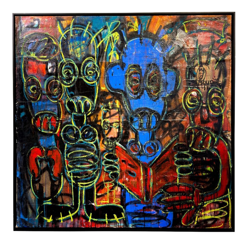 Untitled, acrylic and oil pencils, 150× 150 cm