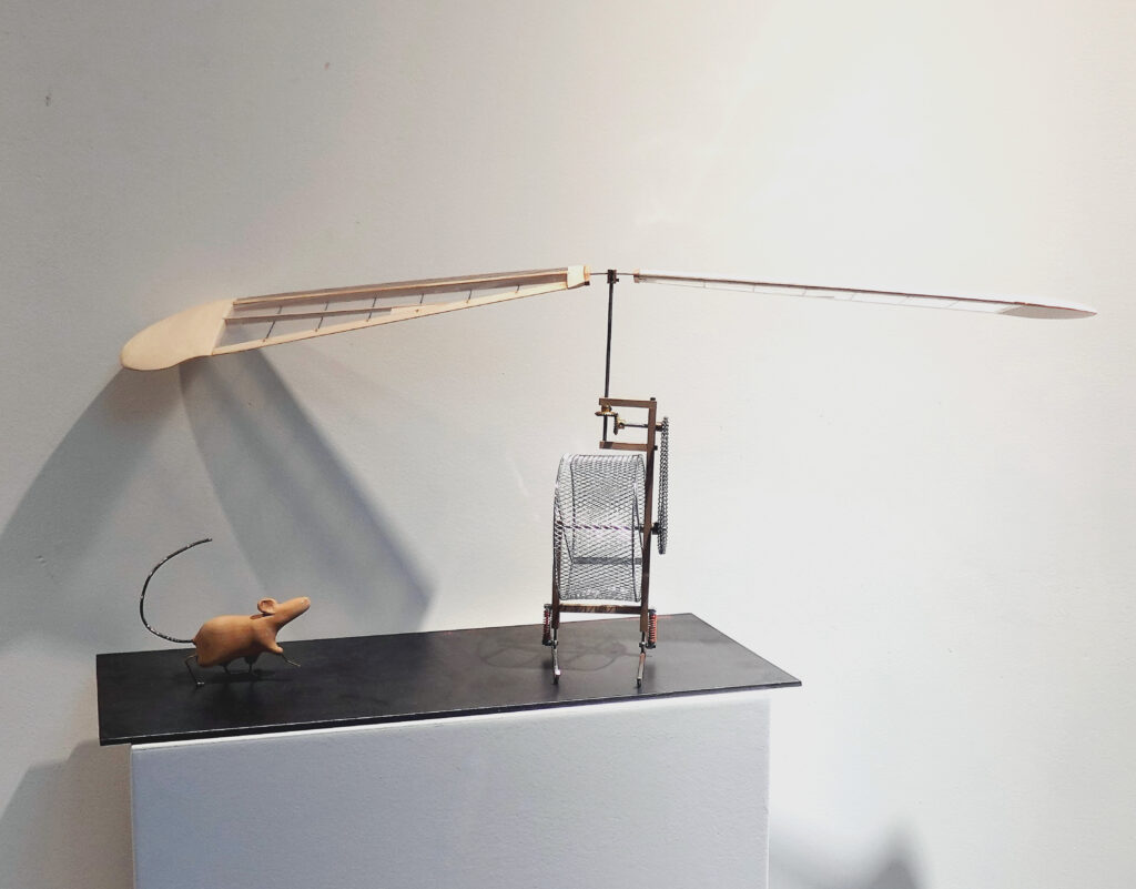 Mouse Helicopter, 2025, Mixed Media, 29 × 66 x 40 cm, extended width 110 cm
