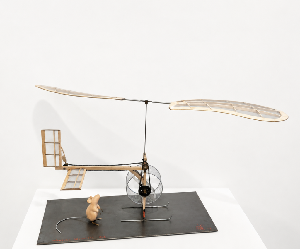 Mouse treadmill, 2026, mixed media, base 30 x 70 cm; extended width 101 cm ;height 53 cm