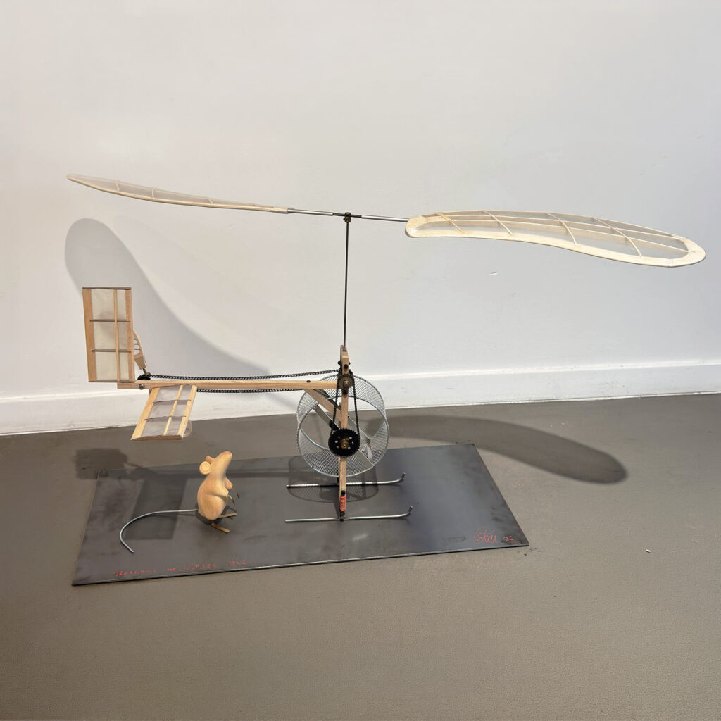 Mouse treadmill, 2026, mixed media, base 30 x 70 cm; extended width 101 cm ;height 53 cm