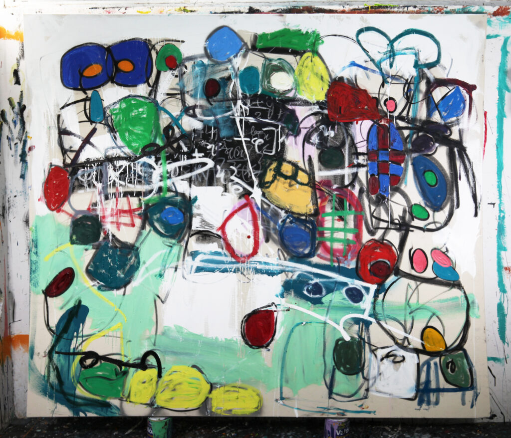 My little friend, 2021, oil, acrylic and charcoal on canvas, 180 x 200 cm