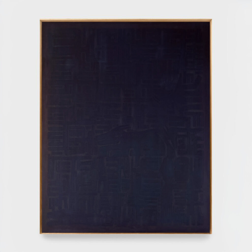 Theatrum occultum (ex latin: The hidden Theater), 2025, ink and pigments on canvas, 134 x 164 x 6 cm