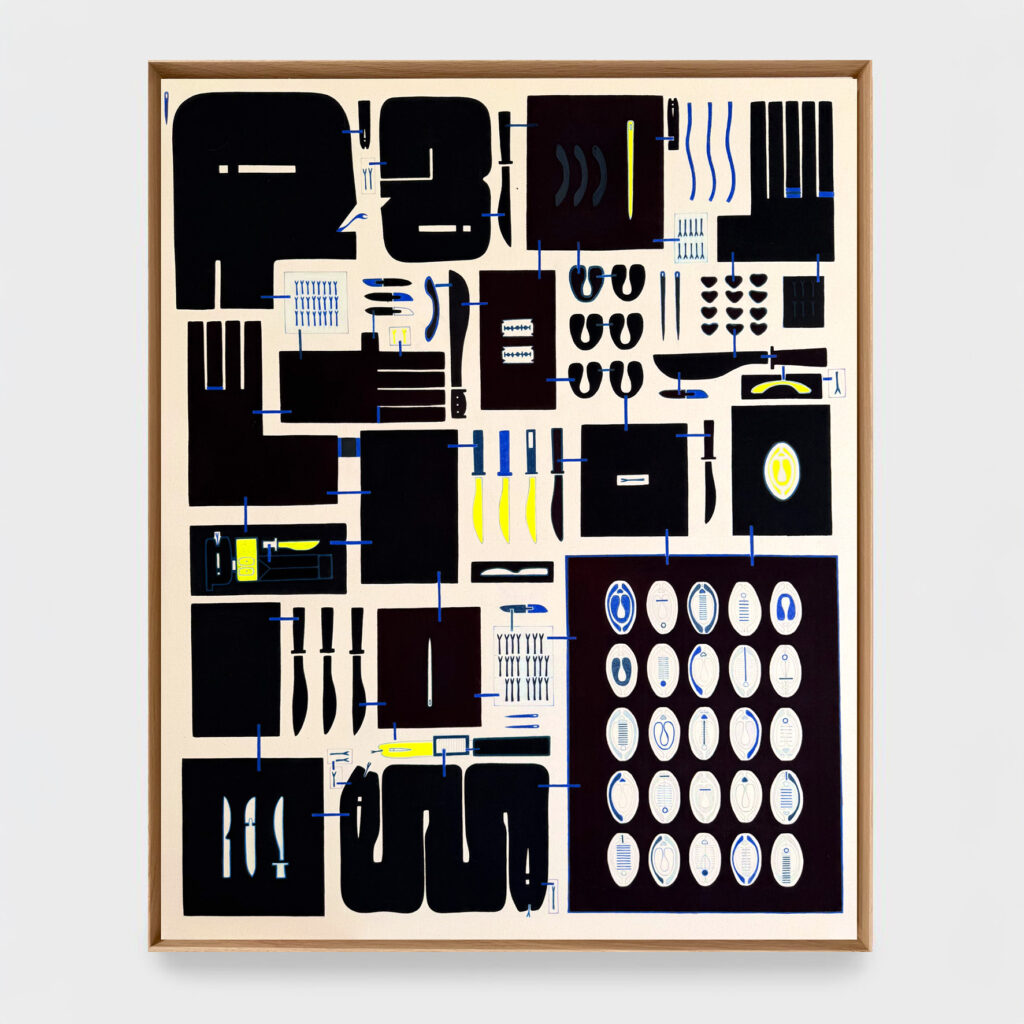 Anatomia barbariei II, PART 1, (ex latin: Anatomy of a Barbarity II ), 2025, ink and pigments on canvas, 134 x 164 x 6 cm