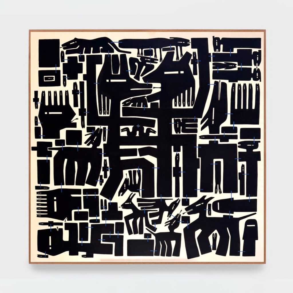 Hybrid in mundum ( ex latin: A hybrid World ), 2024, ink and pigments on canvas, 154 x 154 x 6 cm