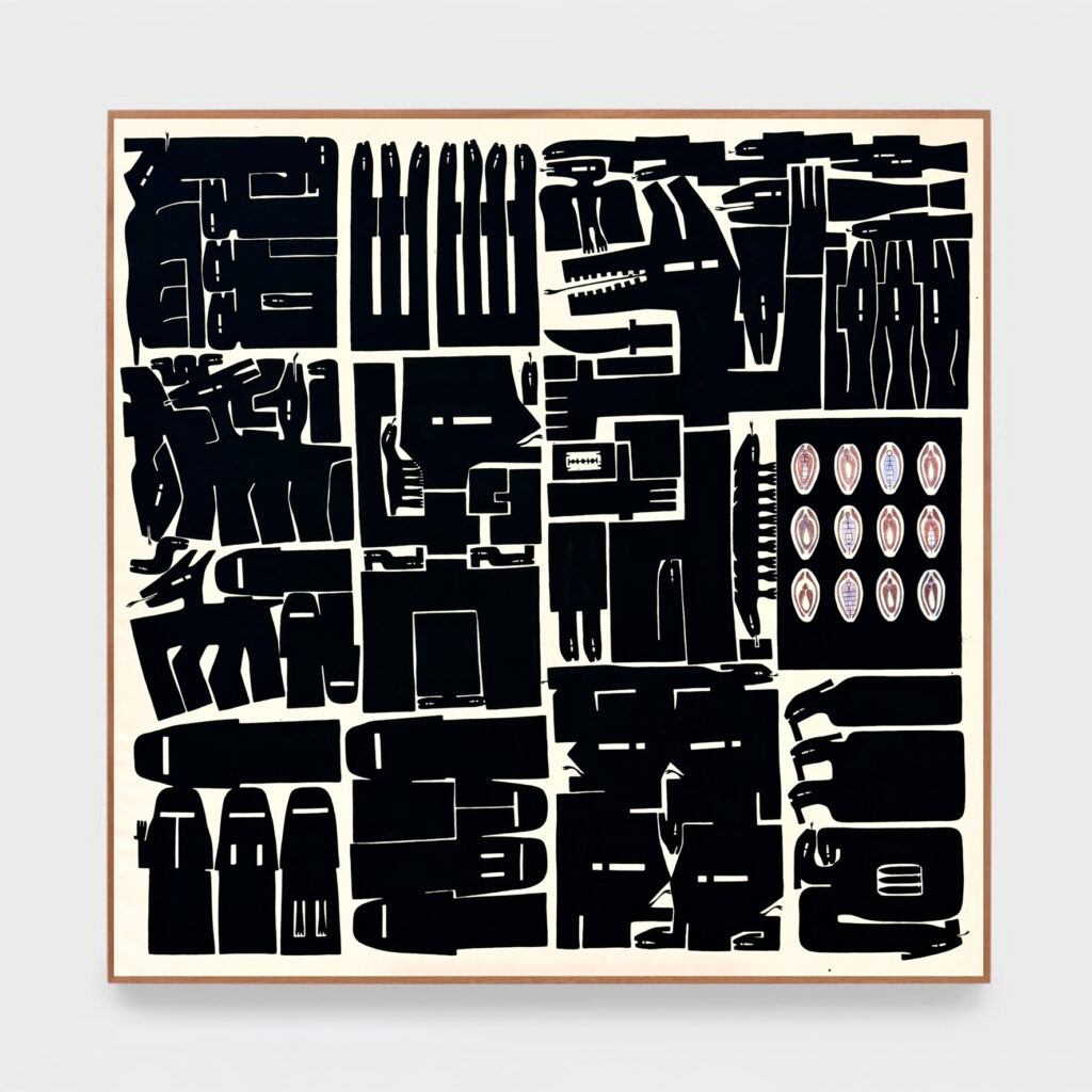 Hybrid in mundum II ( ex latin: A hybrid World ), 2024, ink and pigments on canvas, 154 x 154 x 6 cm