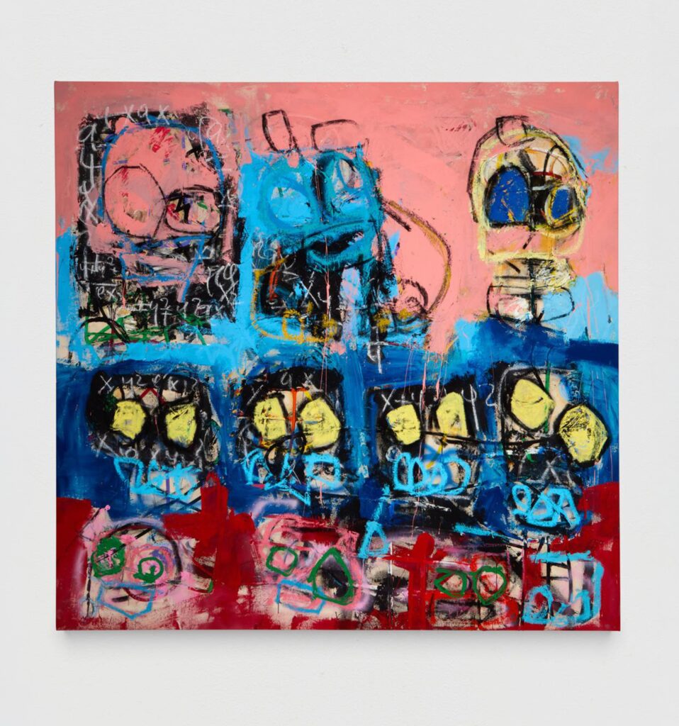 Banana bred slices, 2023, oil, acrylic and charcoal on canvas, 165 x 160 cm