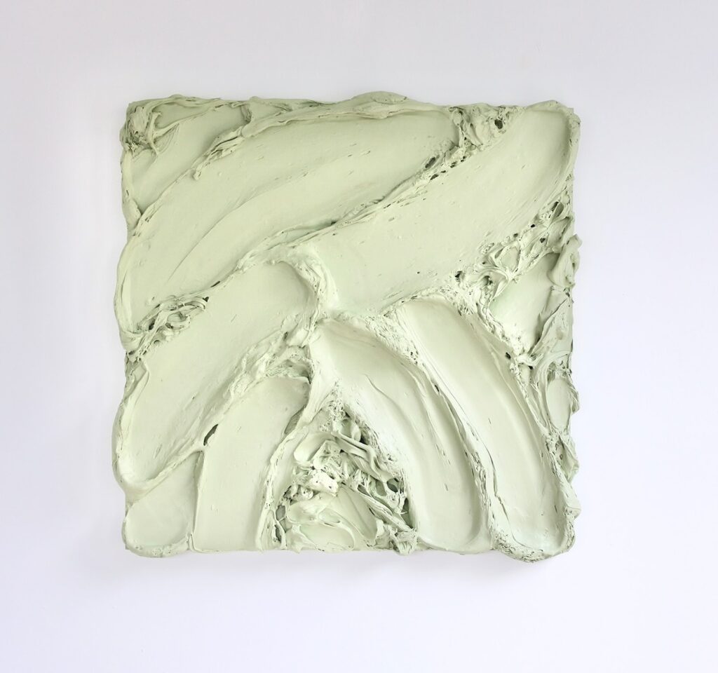 Intensement Pistache II, 2025, mixed media, 62 x 62 cm