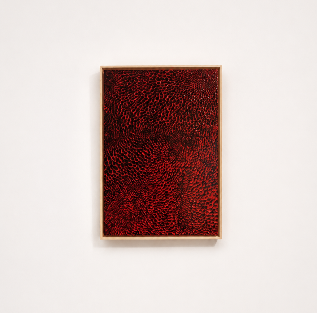 Pointillism Red, 2023, acrylic on wood panel, 59 x 92 cm