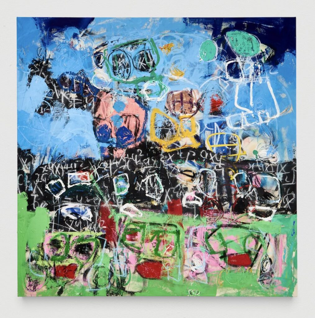 Falling sky, rising sun, 2023, oil, acrylic and charcoal on canvas, 165 x 170 cm