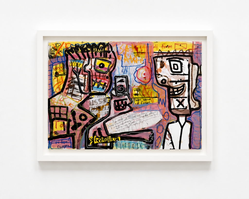 Tout est cube, mixed media on paper, 63 x 48 cm