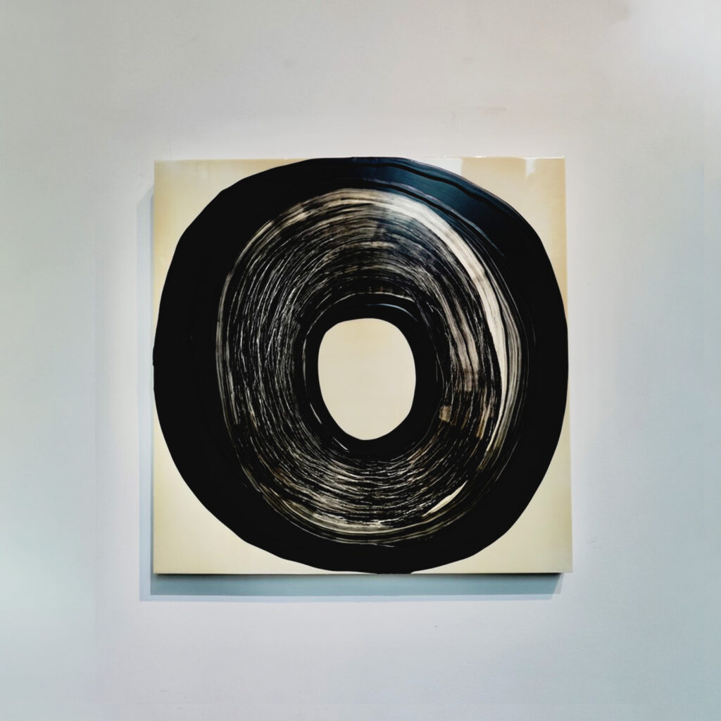 Circle Series 3; Black and White, 2023, acrylic & resin on backboard, 92 x 92 cm