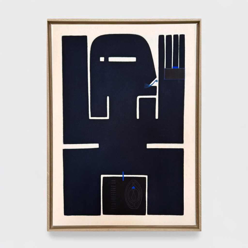 Flos occultus ventrus eius (ex latin: la fleur cachée sous son ventre), 2025, ink and pigments on canvas, 54 x 74 x 3,5 cm